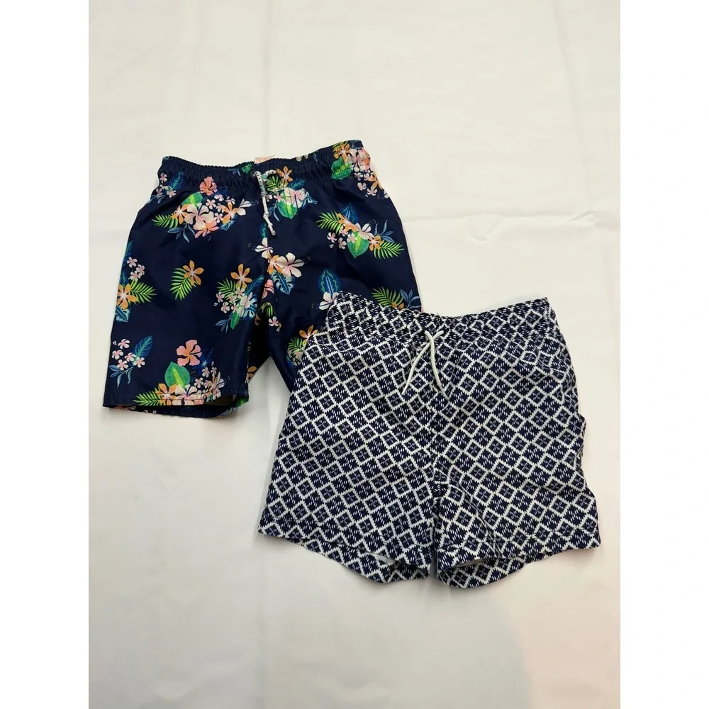 JANIE & JACK CAT & JACK Boys 5 2pc Swim Trunk Bundle Mesh Lined Blue Floral EE18
